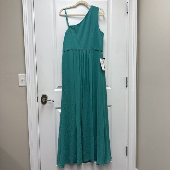 Adrianna Papell Women's Size 16 Green Chiffon One Shoulder Formal Gown Dress New - Picture 6 of 10